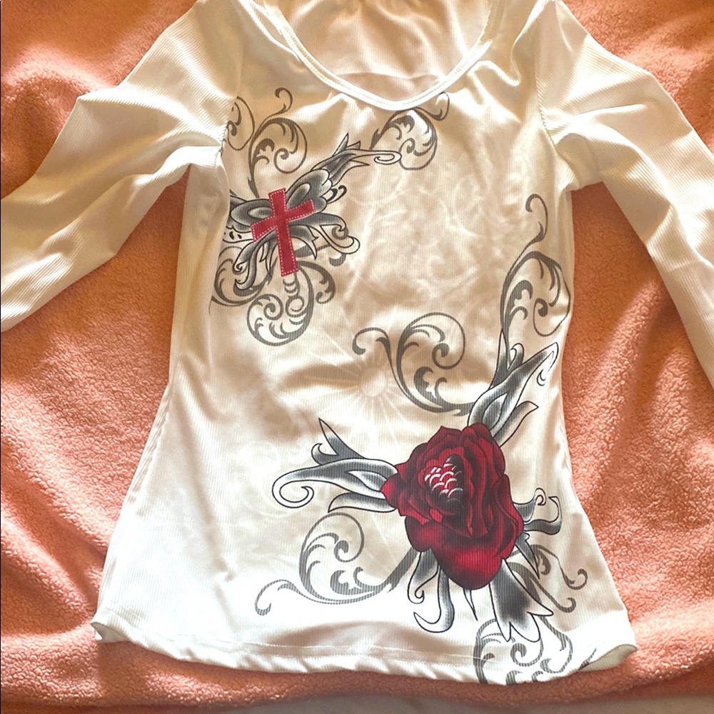Elegant White and Red Women's Top